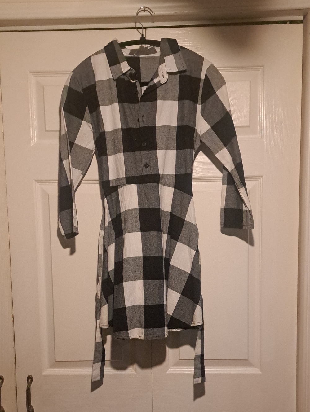♠️Black & White Buffalo Plaid Button-Up Tunic Cotton Dress Petit Fit *No Strech